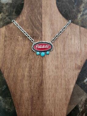 Handcrafted Peterbilt Necklace Made In Sterling Silver And Genuine Turquoise